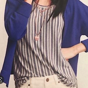 CAbi Ticker Tank Top Tee Shirt Grey and Navy Blue Stripe Womens Size Small